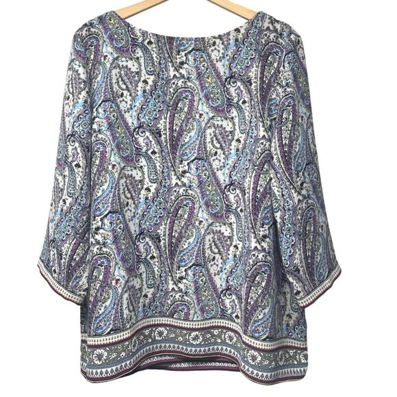 J Jill Adara Blue Black Purple Paisley Long Sleeve Blouse Wrap Back Top Size XL - Picture 1 of 6